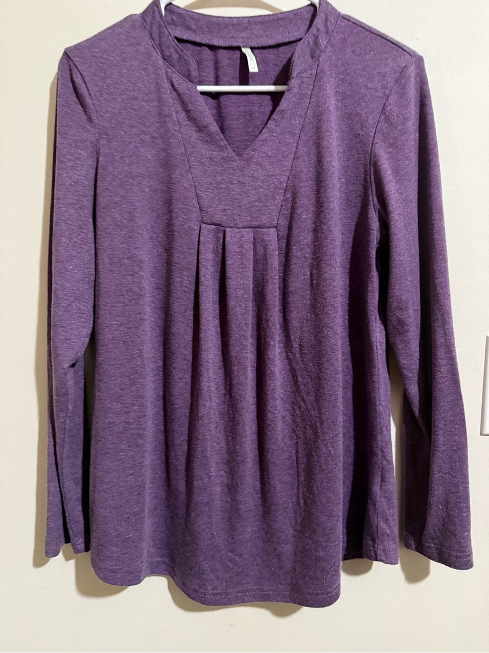 Long Sleeve V-Neck Pleated Tee in Purple